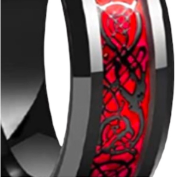 Stainless Steel Red and Black Celtic Dragon Ring, Size 7 - Picture 9 of 12